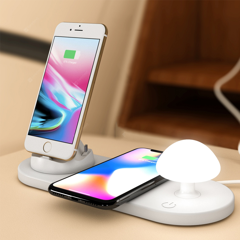 3 az 1-ben vezeték nélküli töltő gomba alakú tap lámpa usb Több portos töltő gomba éjszakai lámpa - fehér